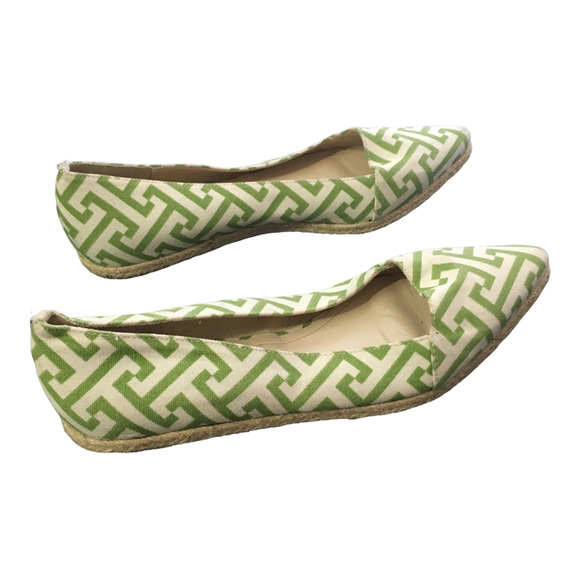 Rowen Women's Greek Key Pointed Toe Espadrilles Flats Size 8M Green/Cream - Picture 2 of 13